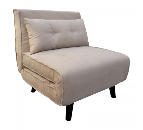 Πολυθρόνα-κρεβάτι Josuane γκρι μπεζ βελούδο και ξύλινο πόδι σε μαύρη απόχρωση 78x80x81εκ Υλικό: VELVET - WOOD -METAL FRAME 035-000115