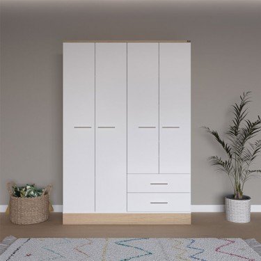 Ντουλάπα ρούχων Harmony τετράφυλλη σε oak-λευκή απόχρωση 137x52x198εκ Υλικό: particle board 039-000198