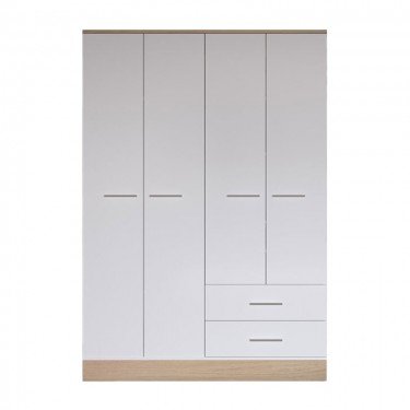 Ντουλάπα ρούχων Harmony τετράφυλλη σε oak-λευκή απόχρωση 137x52x198εκ Υλικό: particle board 039-000198