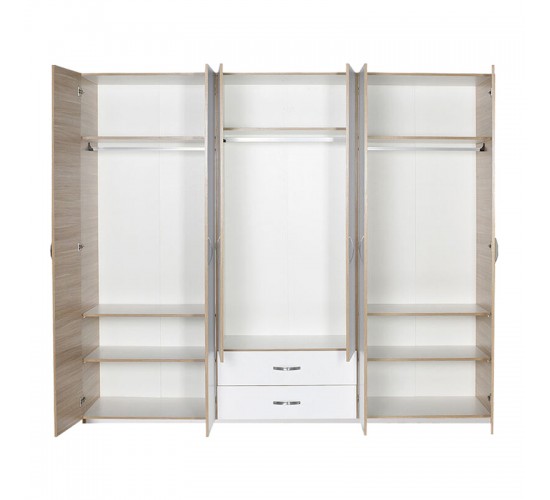 Ντουλάπα ρούχων Dormie εξάφυλλη με συρτάρια σε λευκή απόχρωση 206x52x213εκ Υλικό: PARTICLE BOARD 039-000215