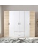 Ντουλάπα ρούχων Dormie εξάφυλλη με συρτάρια σε λευκή απόχρωση 206x52x213εκ Υλικό: PARTICLE BOARD 039-000215