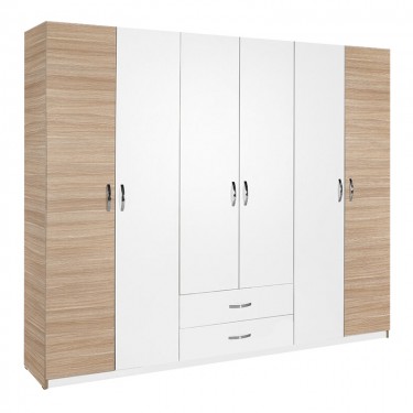 Ντουλάπα ρούχων Dormie εξάφυλλη με συρτάρια σε λευκή απόχρωση 206x52x213εκ Υλικό: PARTICLE BOARD 039-000215