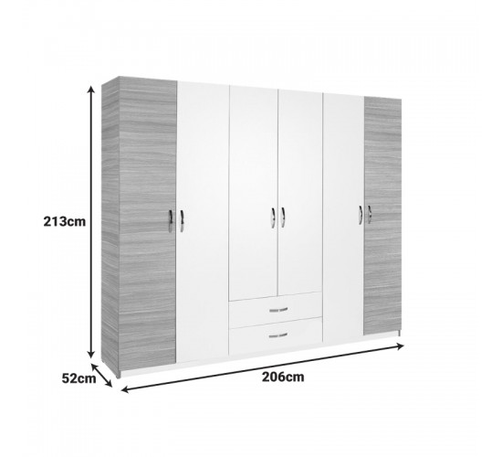 Ντουλάπα ρούχων Dormie εξάφυλλη με συρτάρια σε λευκή απόχρωση 206x52x213εκ Υλικό: PARTICLE BOARD 039-000215