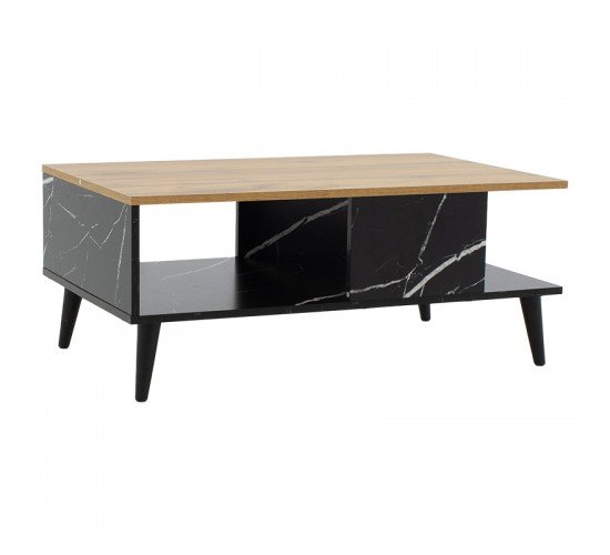 Τραπέζι σαλονιού Moses χρώμα sonoma-μαύρο μαρμάρου 90x54x37.5εκ Υλικό: 15mm CHIPBOARD / PP LEGS 049-000065