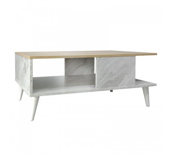 Τραπέζι σαλονιού Moses χρώμα sonoma-λευκό μαρμάρου 90x54x37.5εκ Υλικό: CHIPBOARD 049-000066