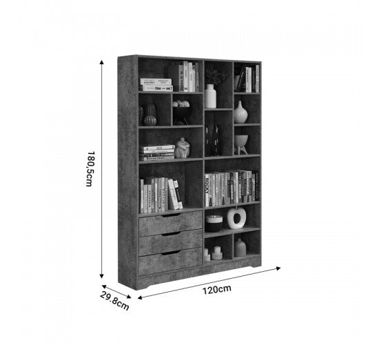 Βιβλιοθήκη Lucinda γκρι oak 120x29.8x180.5εκ Υλικό: CHIPBOARD 049-000092