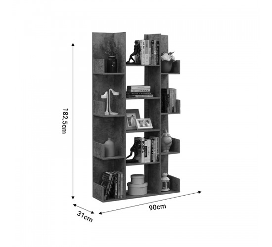 Βιβλιοθήκη Charles μελαμίνης γκρι oak 90x31x182.5εκ Υλικό: E1 PARTICLEBOARD 049-000093