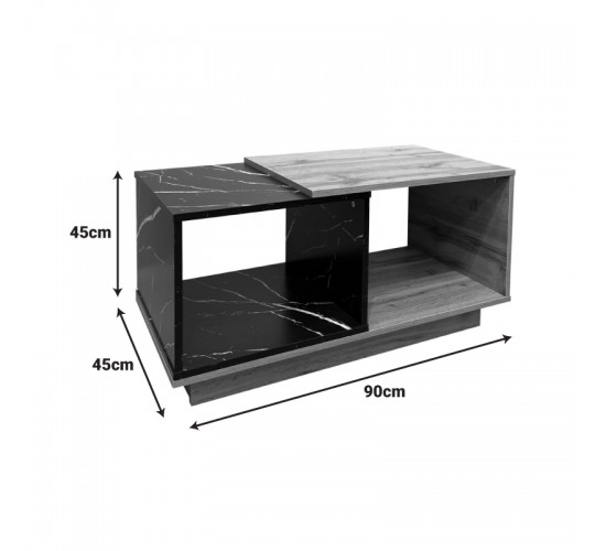 Τραπέζι σαλονιού Fetix σε μαύρο μαρμάρου-sonoma απόχρωση 90x45x45εκ Υλικό: CHIPBOARD 049-000110