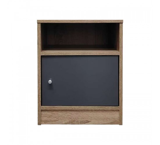 Κομοδίνο Foly με ένα ντουλάπι σε sonoma-ανθρακί απόχρωση 40x40x50εκ Υλικό: Particleboard with lpl 049-000112