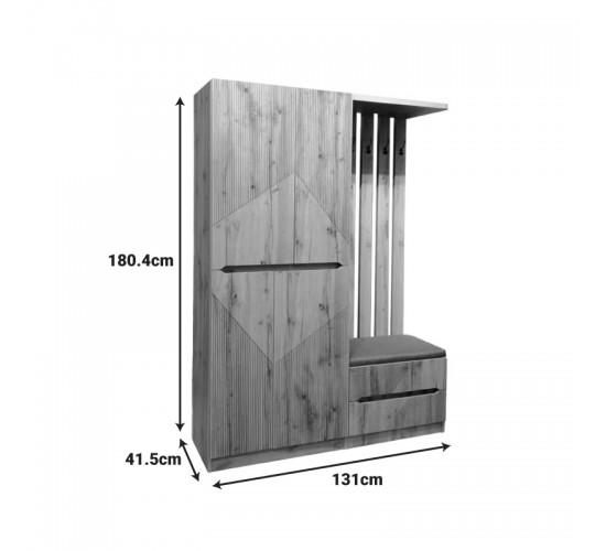 Έπιπλο εισόδου Zomie σε oak απόχρωση 131x41.5x180.4εκ Υλικό: Particleboard with lpl 049-000114