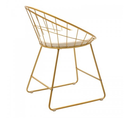 Καρέκλα Seth μέταλλο χρυσό-μαξιλάρι PVC λευκό Υλικό: METAL WIRE - PVC CUSHION 058-000021