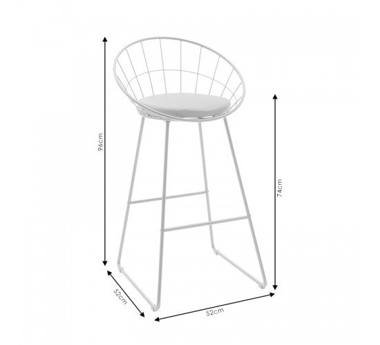Σκαμπό μπαρ Seth μέταλλο λευκό-μαξιλάρι PVC λευκό Υλικό: METAL WIRE - PVC CUSHION 058-000060