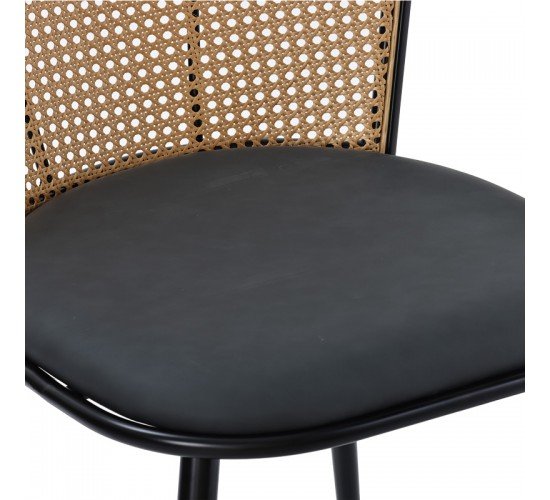 Καρέκλα Daniele φυσικό pe rattan-ανθρακί pu-μαύρο μέταλλο 46.5x57.5x77.5εκ Υλικό: METAL- PU - PE RATTAN 058-000066
