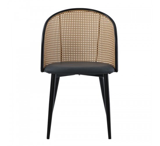 Καρέκλα Riccardo φυσικό pe rattan-ανθρακί pu-μαύρο μέταλλο 56x52x82εκ Υλικό: METAL- PU - PE RATTAN 058-000069