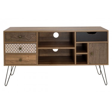 Έπιπλο τηλεόρασης Boho καρυδί με μεταλλικά πόδια 120x39x64εκ Υλικό: MDF & CLIPBOARD 12mm & 15mm WITH PAPER WOOD 066-000002