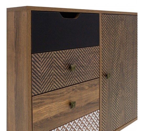 Συρταριέρα Boho με συρτάρια-ντουλάπι καρυδί μεταλλικά πόδια 79,5x39,5x86εκ Υλικό: MDF & CLIPBOARD 12mm & 15mm WITH PAPER WOOD 066-000003