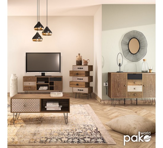 Κονσόλα Boho καρυδί με μεταλλικά πόδια 100x50,5x74,5εκ Υλικό: MDF & CLIPBOARD 12mm & 15mm WITH PAPER WOOD 066-000004