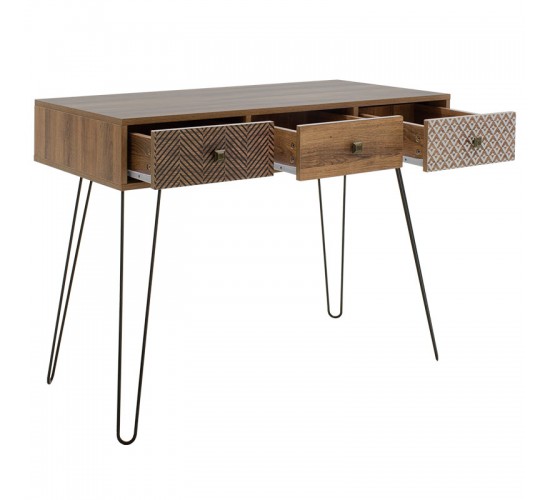 Κονσόλα Boho καρυδί με μεταλλικά πόδια 100x50,5x74,5εκ Υλικό: MDF & CLIPBOARD 12mm & 15mm WITH PAPER WOOD 066-000004