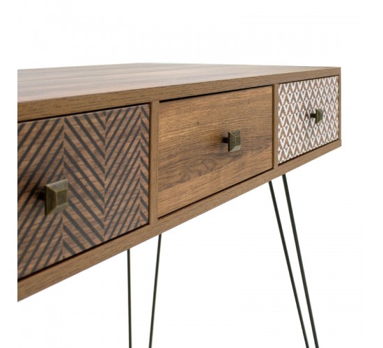 Κονσόλα Boho καρυδί με μεταλλικά πόδια 100x50,5x74,5εκ Υλικό: MDF & CLIPBOARD 12mm & 15mm WITH PAPER WOOD 066-000004
