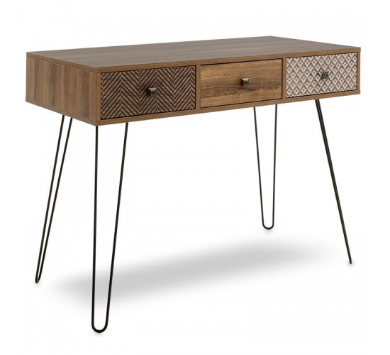 Κονσόλα Boho καρυδί με μεταλλικά πόδια 100x50,5x74,5εκ Υλικό: MDF & CLIPBOARD 12mm & 15mm WITH PAPER WOOD 066-000004