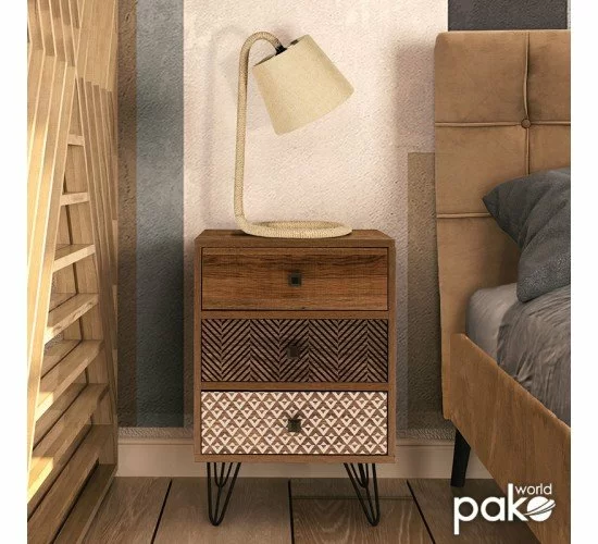 Κομοδίνο Boho με 3 συρτάρια καρυδί με μεταλλικά πόδια 40x40x59εκ Υλικό: MDF & CLIPBOARD 12mm & 15mm WITH PAPER WOOD 066-000007 Κομοδίνο Boho με 3 συρτάρια καρυδί με μεταλλικά πόδια 40x40x59εκ Υλικό: MDF & CLIPBOARD 12mm & 15mm WITH PAPER WOOD 066-000007