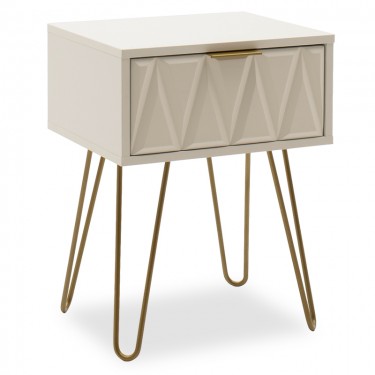 Κομοδίνο Isla χρώμα λευκό painting-χρυσό 42x35x55εκ Υλικό: 15 MM MDF & WHITE PAINTING - METAL 066-000009