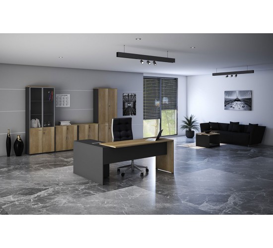 Γραφείο εργασίας επαγγελματικό Lotus pakoworld αναστρέψιμο σε φυσικό-ανθρακί 180x160x75εκ