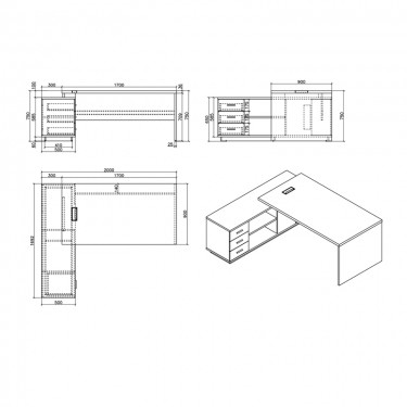 Γραφείο εργασίας αναστρέψιμο επαγγελματικό Amazon σε φυσική απόχρωση 200x170x75εκ Υλικό: MELAMINE 25mm & 20mm 069-000017