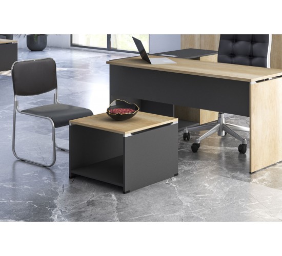 Τραπέζι γραφείου επισκέπτη Lotus pakoworld χρώμα φυσικό - ανθρακί 60x60x45εκ