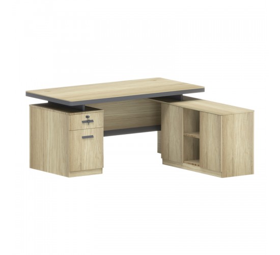 Γραφείο επαγγελματικό Lotus με δεξιά γωνία σε φυσική-ανθρακί απόχρωση  200x160x76εκ 069-000107