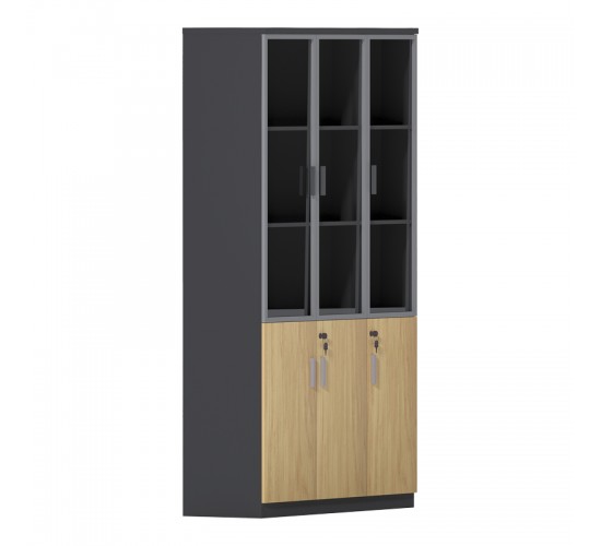 Ντουλάπα γραφείου με γυάλινες πόρτες Lotus χρώμα φυσικό - ανθρακί 120x40x200εκ 069-000108