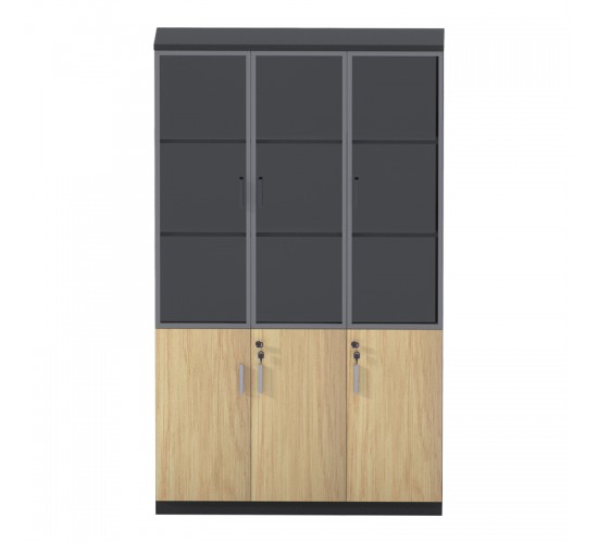 Ντουλάπα γραφείου με γυάλινες πόρτες Lotus χρώμα φυσικό - ανθρακί 120x40x200εκ 069-000108