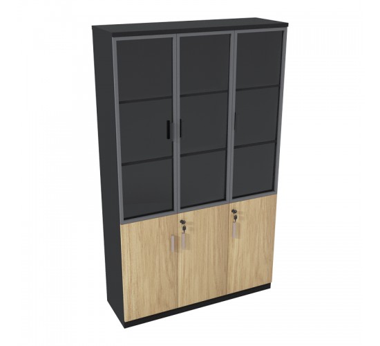 Ντουλάπα γραφείου με γυάλινες πόρτες Lotus χρώμα φυσικό - ανθρακί 120x40x200εκ 069-000108