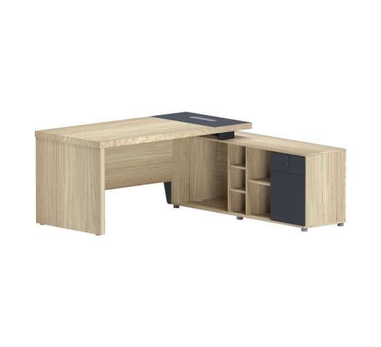 Γραφείο επαγγελματικό Lotus με δεξιά γωνία σε φυσική-ανθρακί απόχρωση 180x180x75εκ Υλικό: Table top and side leg 50mm MFC - Rest are 15mm MFC; 069-000112