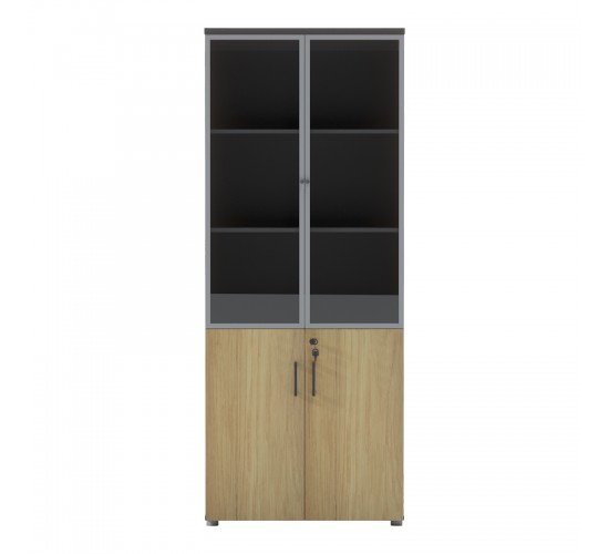 Ντουλάπα γραφείου επαγγελματική με γυάλινες πόρτες Lotus σε φυσική-ανθρακί απόχρωση 80x40x200εκ Υλικό: Top panel 25mm MFC - Rest are 15mm MFC - MFC door With locker - Aluminium frame glass door. 069-000113