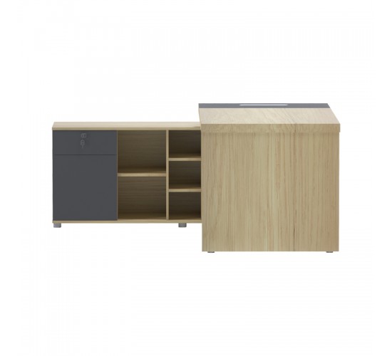 Γραφείο επαγγελματικό Lotus αριστερή γωνία σε φυσική-ανθρακί απόχρωση  160x160x75εκ Υλικό: Table top and side leg 50mm MFC - Rest are 15mm MFC; 069-000117