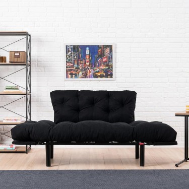 Καναπές κρεβάτι PWF-0018 2θέσιος με ύφασμα χρώμα μαύρο 155x73x85cm Υλικό: FAABRIC - PP LEGS 071-000659