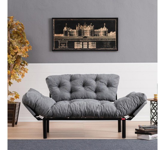 Καναπές κρεβάτι PWF-0018 pakoworld 2θέσιος με ύφασμα χρώμα γκρι 155x73x85cm