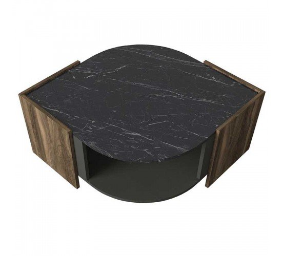 Τραπέζι σαλονιού PWF-0315 χρώμα μαύρο μαρμάρου-καρυδί-ανθρακί 75x75x40εκ Υλικό: CLIPBOARD 18MM WITH MELAMINE 071-000889