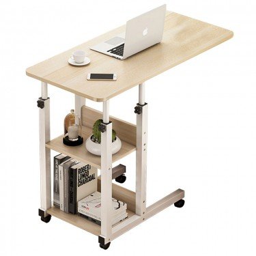 Βοηθητικό τραπέζι Babs τροχήλατο λευκό-φυσικό 60x40x71-92εκ Υλικό: METAL - MDF 072-000049