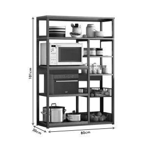 Ραφιέρα επιδαπέδια Leena μέταλλο σκούρο καρυδί-μαύρο 80x30x142εκ Υλικό: METAL - MDF 072-000055