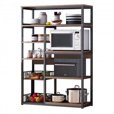 Ραφιέρα επιδαπέδια Leena μέταλλο σκούρο καρυδί-μαύρο 80x30x142εκ Υλικό: METAL - MDF 072-000055