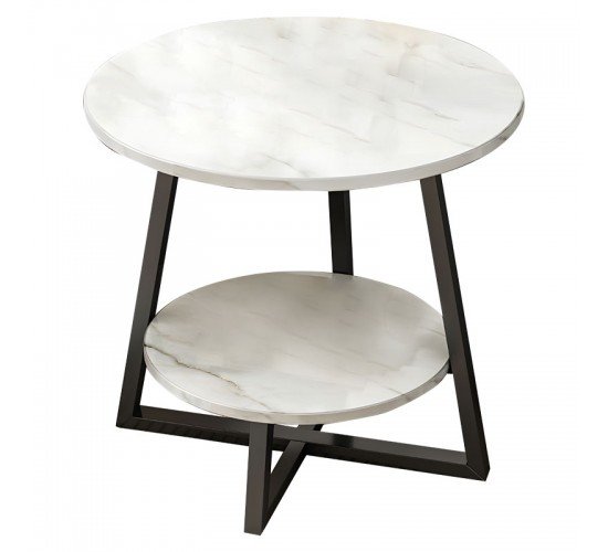 Τραπέζι σαλονιού Rota MDF λευκό μαρμάρου-μαύρο Φ60x60cm Υλικό: 12mm MDF top  20*20 iron tube 072-000062