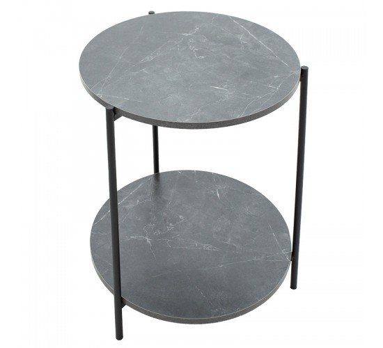 Τραπέζι σαλονιού Rhythm MDF γκρι μαρμάρου-μαύρο Φ48x60cm Υλικό: 15mm MDF top  16 mm round tube 072-000064