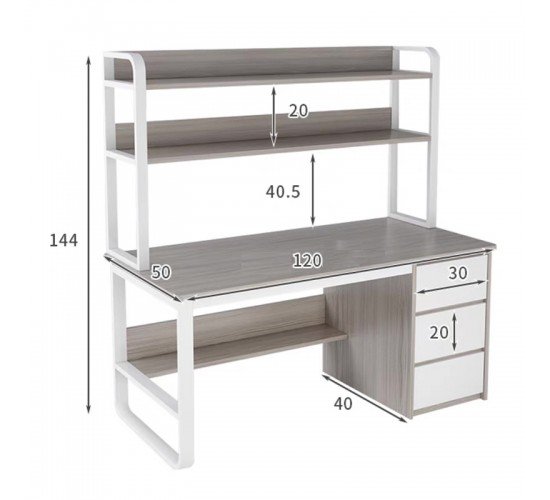 Γραφείο Soco με ραφιέρα-MDF γκρι-λευκό 120x50x147εκ Υλικό: GREY - MDF 072-000075