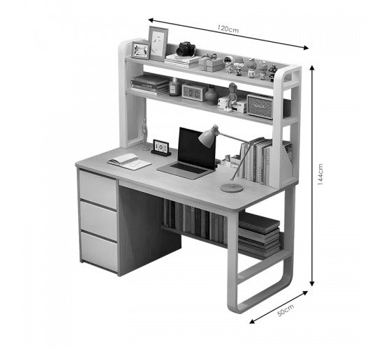 Γραφείο Soco με ραφιέρα-MDF φυσικό-λευκό 120x50x144εκ Υλικό: MDF 072-000076