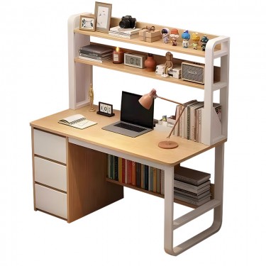 Γραφείο Soco με ραφιέρα-MDF φυσικό-λευκό 120x50x147εκ Υλικό: MDF 072-000076