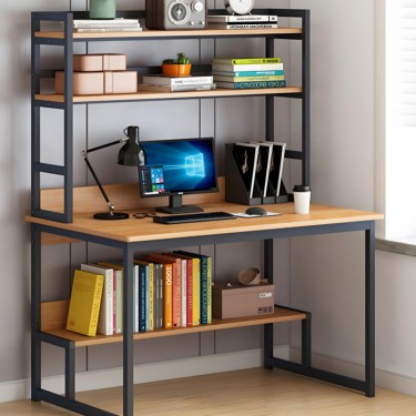 Γραφείο Damp με ραφιέρα-MDF φυσικό-μαύρο 100x60x154εκ Υλικό: 12mm MDF with Melamine - 15*30mm iron tube frame 072-000087