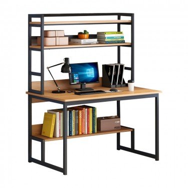 Γραφείο Damp με ραφιέρα-MDF φυσικό-μαύρο 100x60x154εκ Υλικό: 12mm MDF with Melamine - 15*30mm iron tube frame 072-000087