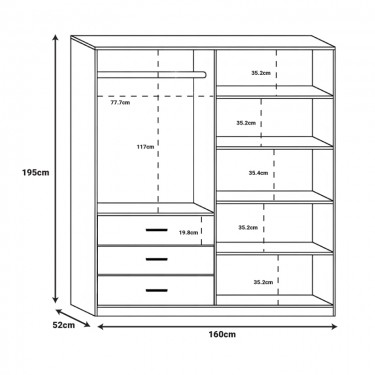 Ντουλάπα Sonlen σε καρυδί-ανθρακί απόχρωση 160x52x195εκ Υλικό: MELAMINE 072-000100